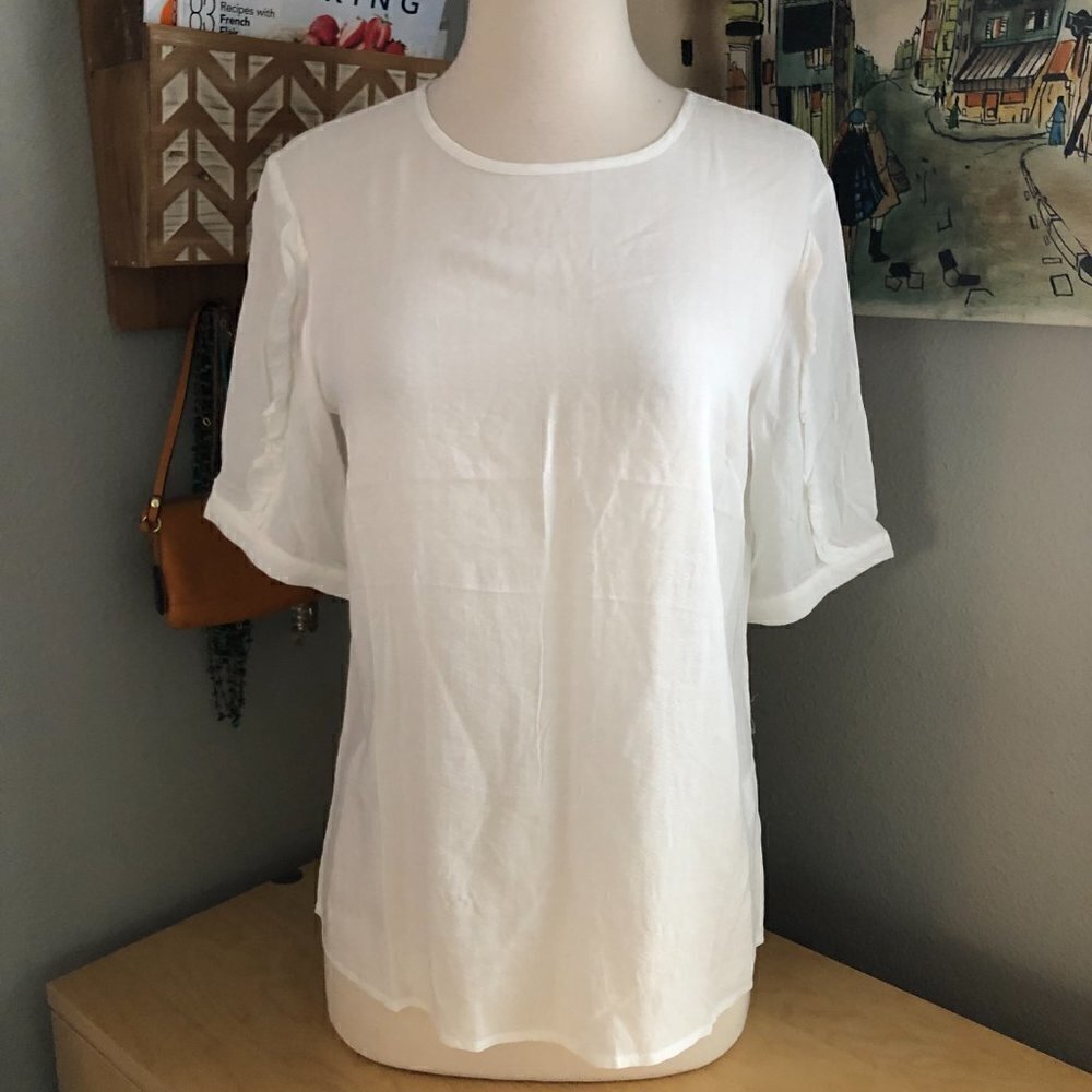Yest The Netherlands Blouse Women's size 6 Sheer White Short Sleeve NEW